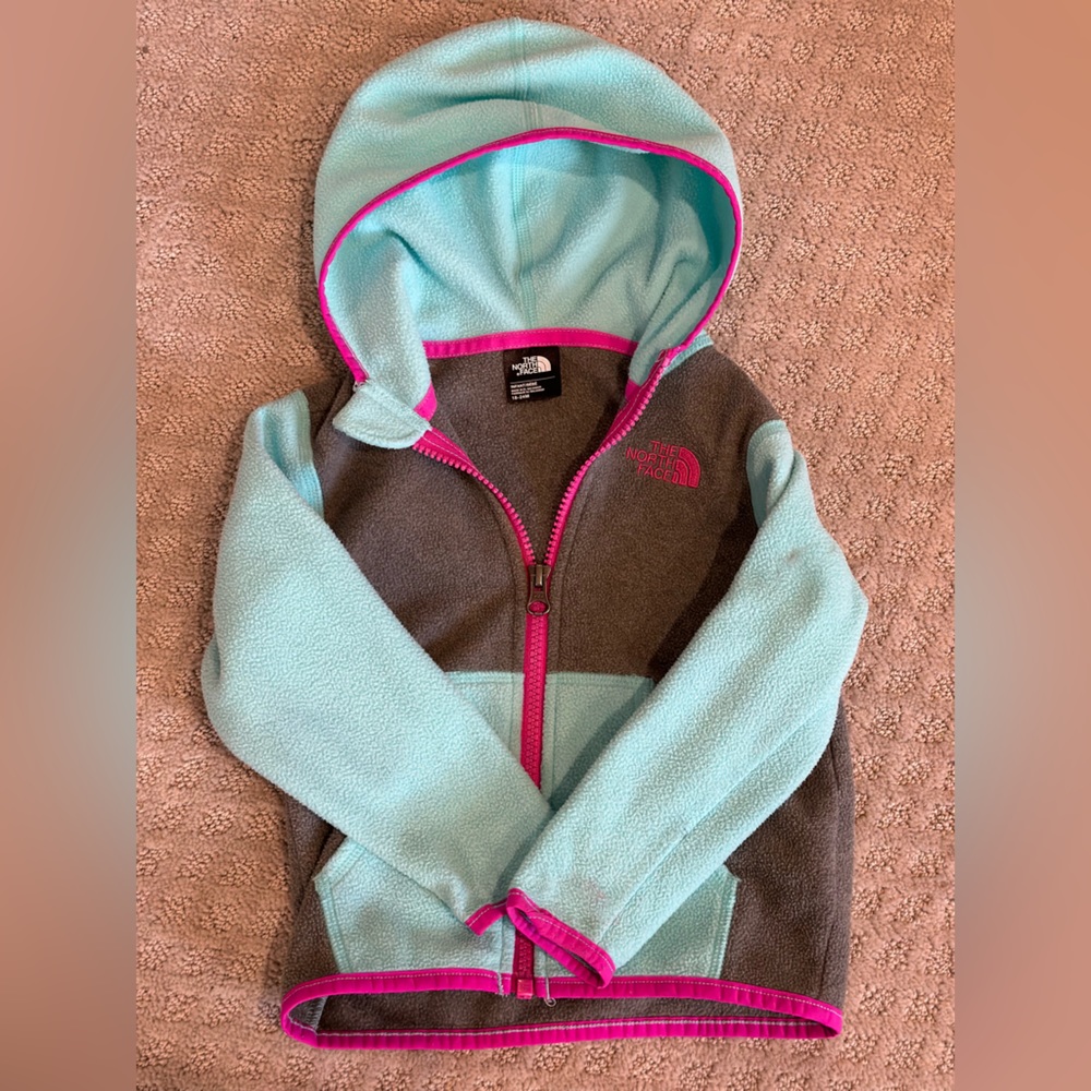 The North Face Blue Green Pink Gray Fleece Zip Up Jacket Size 12-18Months